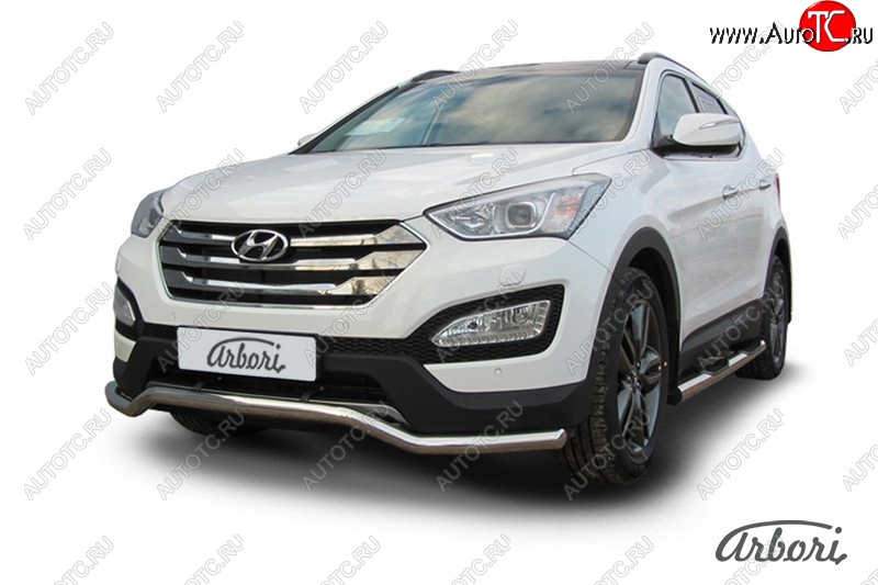 19 709 р. Защита переднего бампера Arbori (волна, нержавейка, 1 труба d57 mm).  Hyundai Santa Fe  DM (2012-2016) дорестайлинг  с доставкой в г. Воронеж