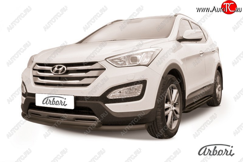 6 929 р. Защита переднего бампера Arbori (черная, 2 трубы d57 и 42 mm)  Hyundai Santa Fe  DM (2012-2016) дорестайлинг  с доставкой в г. Воронеж