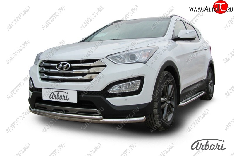 13 229 р. Защита переднего бампера Arbori (нержавейка, 2 трубы d57 и 42 mm)  Hyundai Santa Fe  DM (2012-2016) дорестайлинг  с доставкой в г. Воронеж