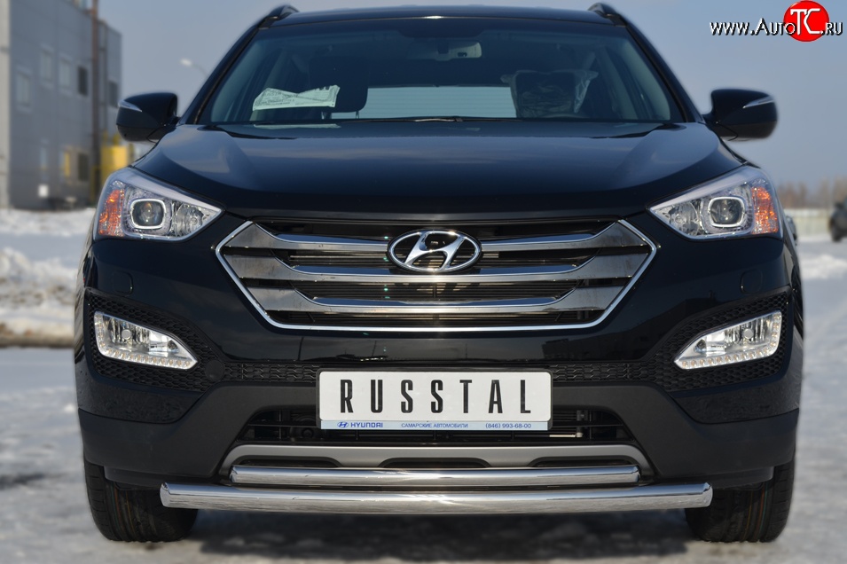 17 999 р. Защита переднего бампера (2 трубыØ63 и 42 мм, нержавейка) SLITKOFF  Hyundai Santa Fe  DM (2012-2016) дорестайлинг  с доставкой в г. Воронеж