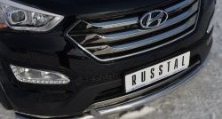 18 699 р. Защита переднего бампера (2 трубыØ63 мм, нержавейка) SLITKOFF  Hyundai Santa Fe  DM (2012-2016) дорестайлинг  с доставкой в г. Воронеж. Увеличить фотографию 2