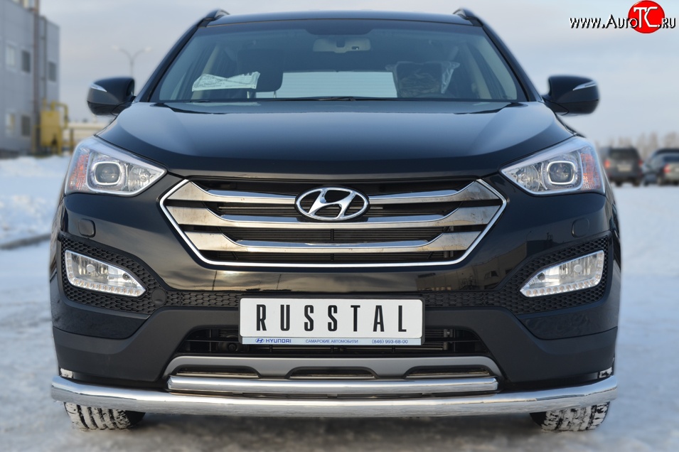17 999 р. Защита переднего бампера (2 трубыØ76 и 42 мм, нержавейка) SLITKOFF  Hyundai Santa Fe  DM (2012-2016) дорестайлинг  с доставкой в г. Воронеж