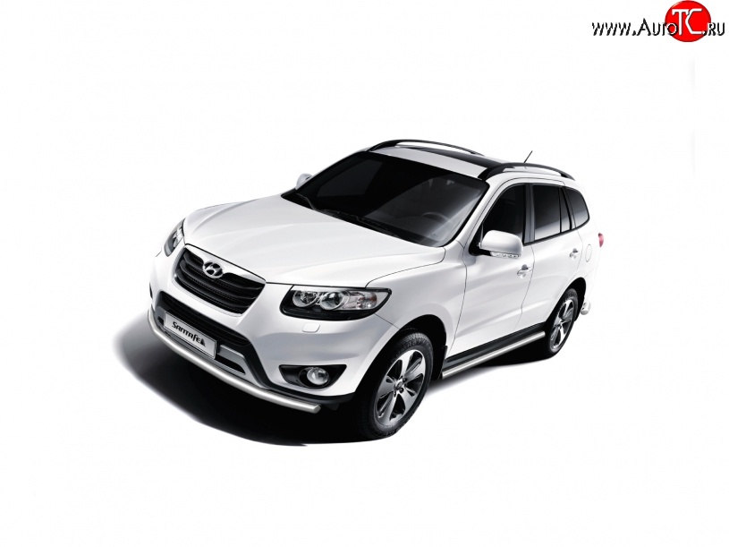 8 599 р. Защита порогов из круглой трубы диаметром 63 мм Petroil Tuning Hyundai Santa Fe DM дорестайлинг (2012-2016) (Нержавеющая полированная сталь)  с доставкой в г. Воронеж