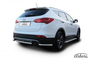 Защита заднего бампера Arbori (короткая, нержавейка, 1 труба d57 mm). Hyundai Santa Fe  DM (2012-2016) дорестайлинг