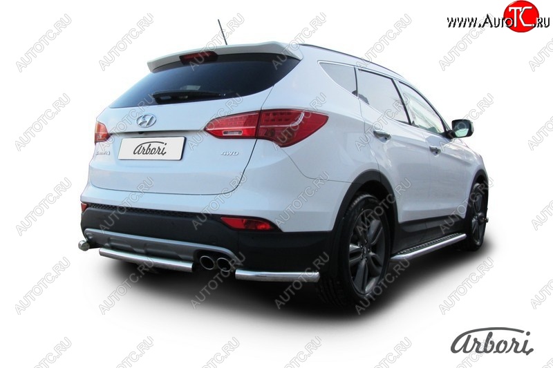 13 769 р. Защита заднего бампера Arbori (короткая, нержавейка, 1 труба d57 mm).  Hyundai Santa Fe  DM (2012-2016) дорестайлинг  с доставкой в г. Воронеж