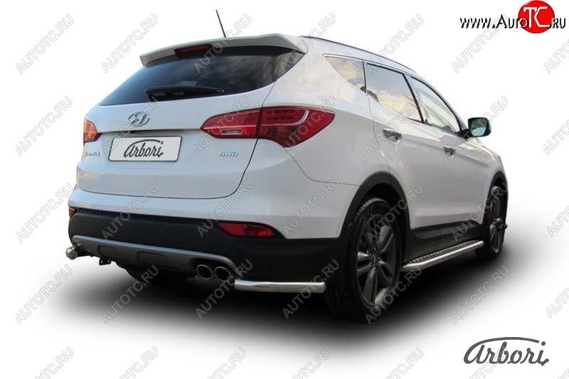 12 149 р. Защита заднего бампера Arbori (уголки, нержавейка, 1 труба d57 mm).  Hyundai Santa Fe  DM (2012-2016) дорестайлинг  с доставкой в г. Воронеж