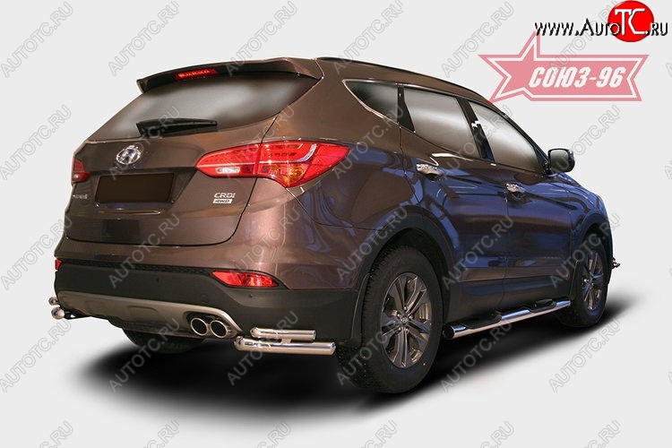 13 229 р.  Защита заднего бампера из двойных боковых уголков Souz-96 (d60/42)  Hyundai Santa Fe  DM (2012-2016) дорестайлинг  с доставкой в г. Воронеж