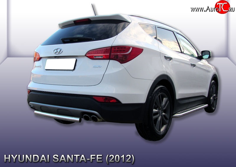 10 699 р. Защита заднего бампера из короткой трубы диаметром 57 мм Slitkoff  Hyundai Santa Fe  DM (2012-2016) дорестайлинг (Нержавейка, Полированная)  с доставкой в г. Воронеж