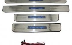 3 149 р. Накладки на порожки автомобиля СТ Hyundai Santa Fe CM дорестайлинг (2006-2009)  с доставкой в г. Воронеж. Увеличить фотографию 2