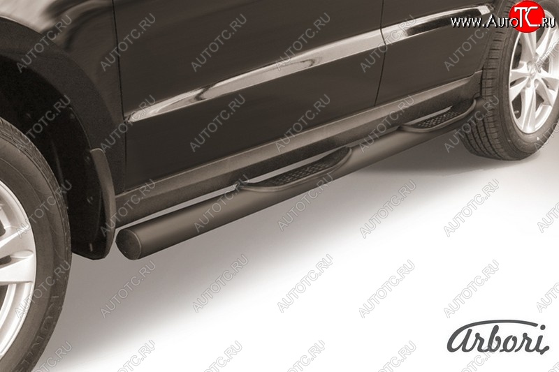 8 369 р. Защита штатных порогов Arbori (с проступью, черная, d76 mm). Hyundai Santa Fe CM рестайлинг (2009-2012)  с доставкой в г. Воронеж