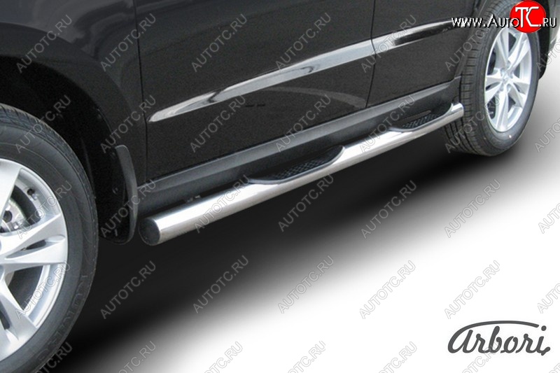 15 749 р. Защита штатных порогов Arbori (с проступью, нержавейка, d76 mm). Hyundai Santa Fe CM рестайлинг (2009-2012)  с доставкой в г. Воронеж