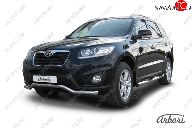 13 229 р. Защита переднего бампера Arbori (волна, нержавейка, 1 труба d57 mm). Hyundai Santa Fe CM рестайлинг (2009-2012)  с доставкой в г. Воронеж