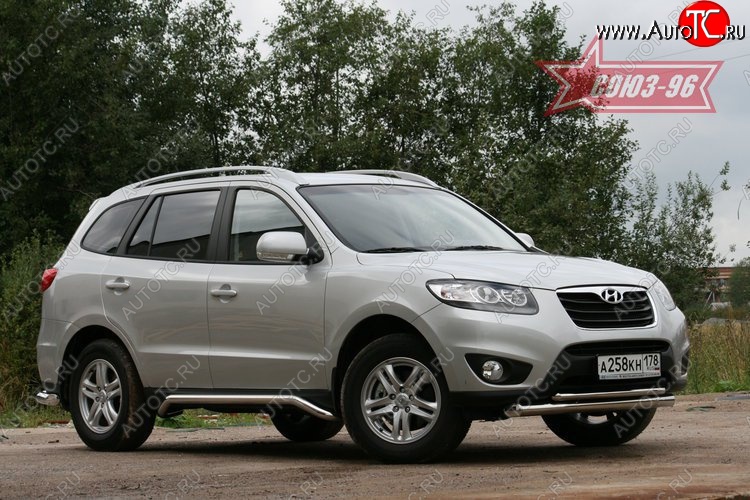 16 514 р. Защита переднего бампера двойная Souz-96 (d76/42)  Hyundai Santa Fe  CM (2009-2012) рестайлинг  с доставкой в г. Воронеж