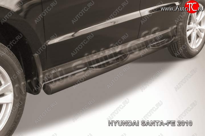 13 549 р. Защита порогов из трубы d76 Slitkoff (с проступью)  Hyundai Santa Fe  CM (2009-2012) рестайлинг (Цвет: серебристый)  с доставкой в г. Воронеж