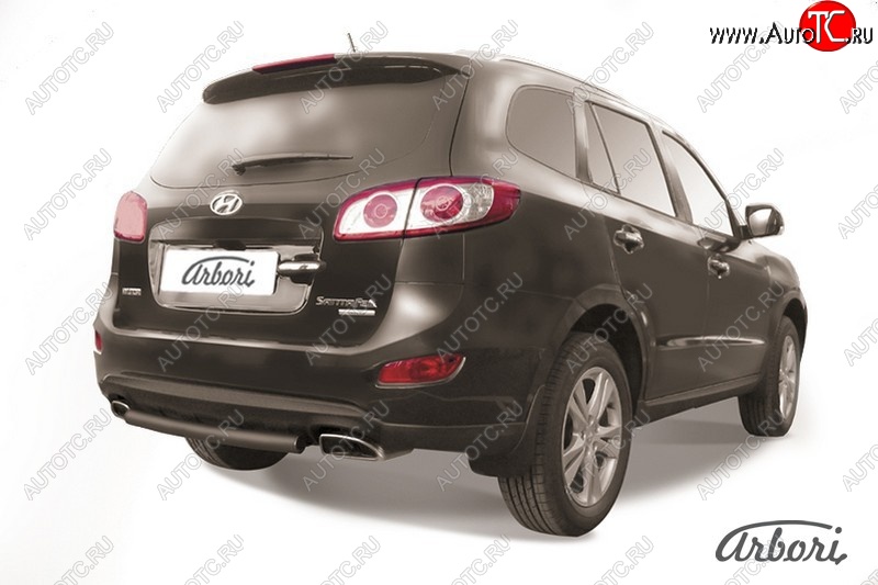 5 399 р. Защита заднего бампера Arbori (черная, 1 труба d57 mm). Hyundai Santa Fe CM рестайлинг (2009-2012)  с доставкой в г. Воронеж