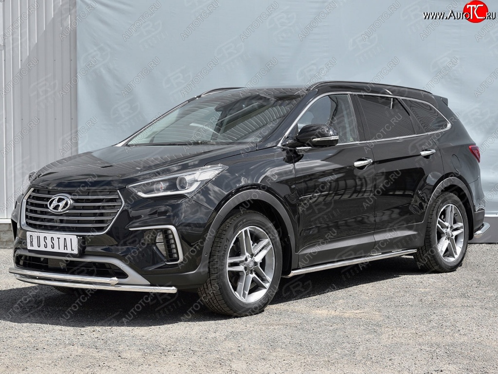 16 649 р. Защита переднего бампера (2 трубыØ42 мм, нержавейка) SLITKOFF  Hyundai Grand Santa Fe  1 DM (2016-2018) рестайлинг  с доставкой в г. Воронеж