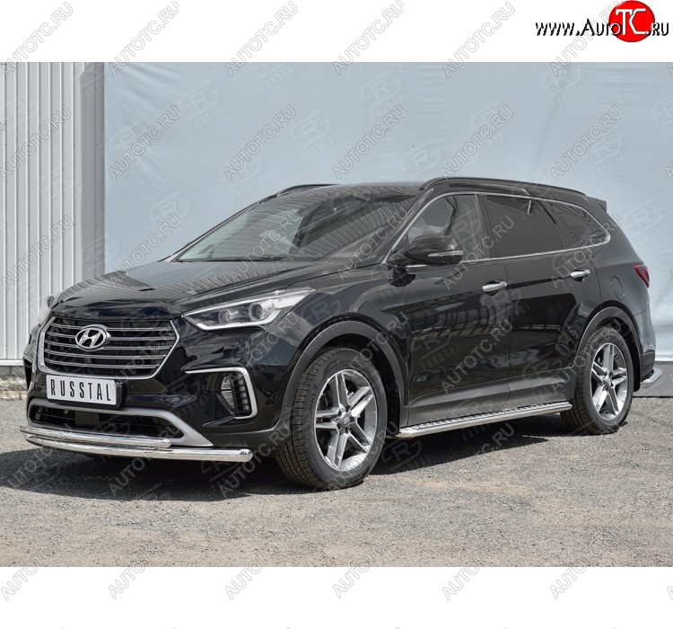 18 599 р. Защита переднего бампера (2 трубыØ42 мм, нержавейка) SLITKOFF  Hyundai Grand Santa Fe  1 DM (2016-2018) рестайлинг  с доставкой в г. Воронеж