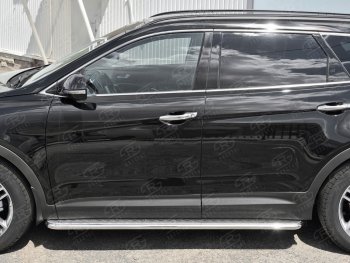 24 649 р. Порожки для ног (Ø42) SLITKOFF  Hyundai Grand Santa Fe  1 DM (2016-2018) рестайлинг (лист - алюминий, профиль - нержавейка)  с доставкой в г. Воронеж. Увеличить фотографию 2