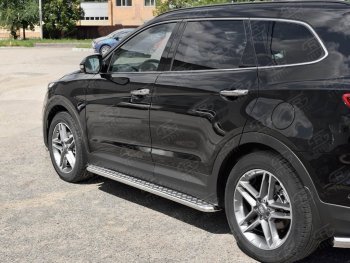 24 649 р. Порожки для ног (Ø42) SLITKOFF  Hyundai Grand Santa Fe  1 DM (2016-2018) рестайлинг (лист - алюминий, профиль - нержавейка)  с доставкой в г. Воронеж. Увеличить фотографию 3