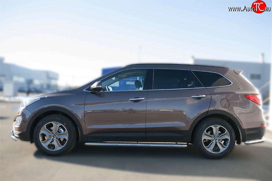 24 649 р. Широкая защита порогов SLITKOFF  Hyundai Grand Santa Fe  1 DM (2013-2016) дорестайлинг  с доставкой в г. Воронеж