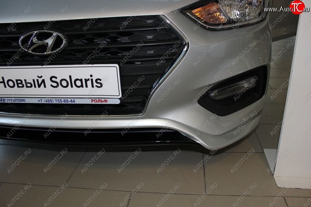 4 999 р. Накладка на передний бампер АвтоКрат  Hyundai Solaris  HCR (2017-2020) седан дорестайлинг (Неокрашенная)  с доставкой в г. Воронеж