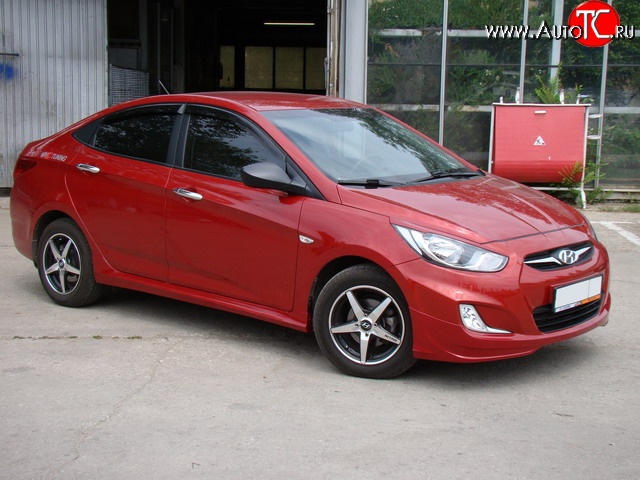 4 749 р. Пороги накладки Sport v2 Hyundai Solaris RBr седан дорестайлинг (2010-2014) (Неокрашенные)  с доставкой в г. Воронеж