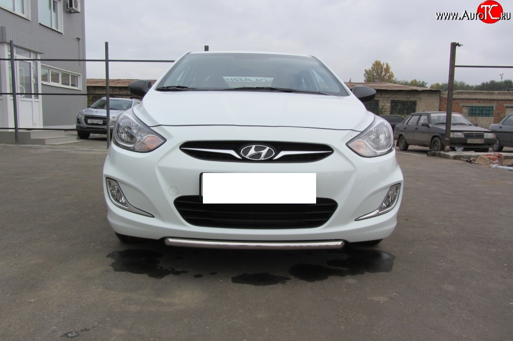 5 799 р. Защита переднего бампера Slitkoff (Ø 42 мм)  Hyundai Solaris  RBr (2010-2014) седан дорестайлинг, хэтчбэк дорестайлинг (Нержавеющая сталь)  с доставкой в г. Воронеж