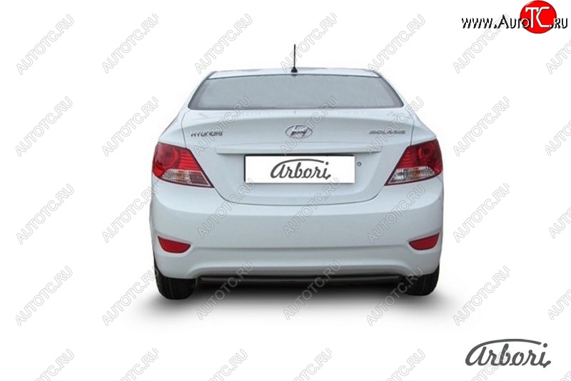 5 399 р. Защита заднего бампера Arbori (черная, 1 труба d42 mm). Hyundai Solaris RBr седан дорестайлинг (2010-2014)  с доставкой в г. Воронеж