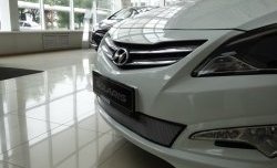1 539 р. Сетка на бампер Russtal (хром) Hyundai Solaris RBr седан рестайлинг (2014-2017)  с доставкой в г. Воронеж. Увеличить фотографию 2