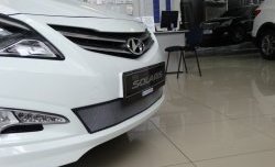 1 539 р. Сетка на бампер Russtal (хром) Hyundai Solaris RBr седан рестайлинг (2014-2017)  с доставкой в г. Воронеж. Увеличить фотографию 3