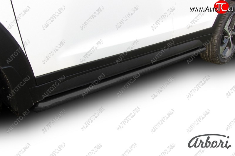 8 009 р. Защита штатных порогов Arbori (черная, d57 mm). Hyundai Tucson TL дорестайлинг (2015-2018)  с доставкой в г. Воронеж