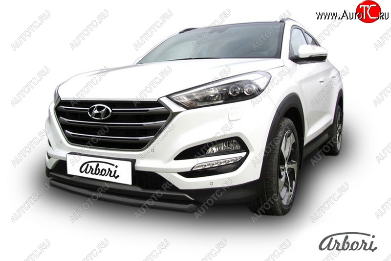 8 189 р. Защита переднего бампера Arbori (черная, 1 труба d57 mm).  Hyundai Tucson  TL (2015-2018) дорестайлинг  с доставкой в г. Воронеж