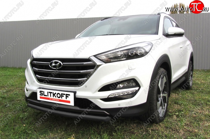 9 999 р. Защита переднего бампера из трубы d57 Slitkoff  Hyundai Tucson  TL (2015-2018) дорестайлинг (Цвет: серебристый)  с доставкой в г. Воронеж