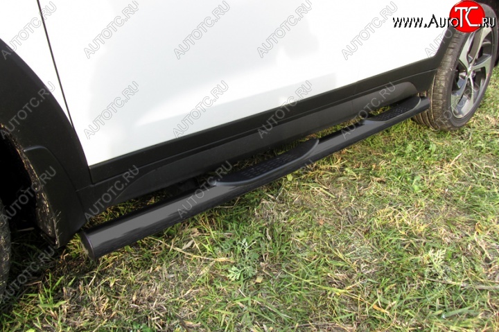 12 999 р. Защита порогов из трубы d76 Slitkoff (с проступью) Hyundai Tucson TL дорестайлинг (2015-2018) (Цвет: серебристый)  с доставкой в г. Воронеж
