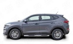 83 999 р. Защита порогов с пластиковыми вставками для ног из круглой трубы диаметром 76 мм Russtal Hyundai Tucson TL дорестайлинг (2015-2018) (Защита порогов с со скосами на торцах (вариант 1))  с доставкой в г. Воронеж. Увеличить фотографию 3
