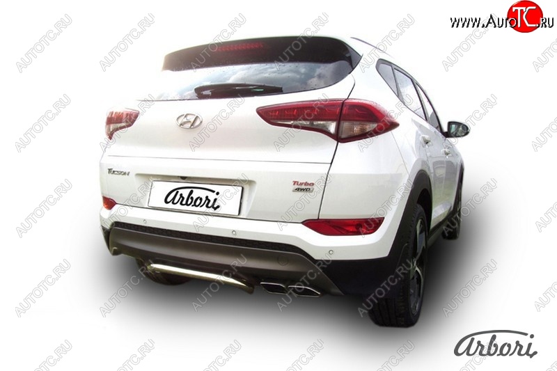 10 169 р. Защита заднего бампера Arbori (скоба, нержавейка, 1 труба d42 mm).  Hyundai Tucson  TL (2015-2018) дорестайлинг  с доставкой в г. Воронеж