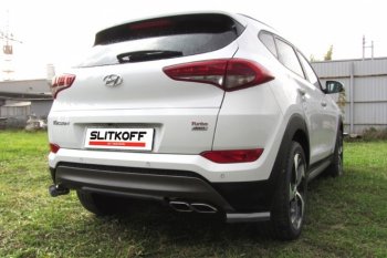 4 999 р. Защита заднего бампера из уголков d57 Slitkoff  Hyundai Tucson  TL (2015-2018) дорестайлинг (Цвет: серебристый)  с доставкой в г. Воронеж. Увеличить фотографию 1