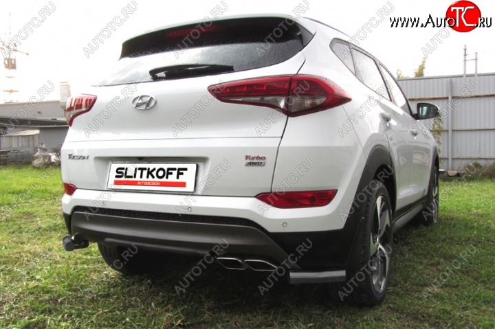 4 999 р. Защита заднего бампера из уголков d57 Slitkoff Hyundai Tucson TL дорестайлинг (2015-2018) (Цвет: серебристый)  с доставкой в г. Воронеж