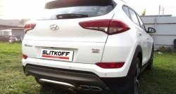 10 199 р. Защита заднего бампера диаметром 42 мм с изгибом Slitkoff Hyundai Tucson TL дорестайлинг (2015-2018) (Нержавейка, Полированная)  с доставкой в г. Воронеж. Увеличить фотографию 1