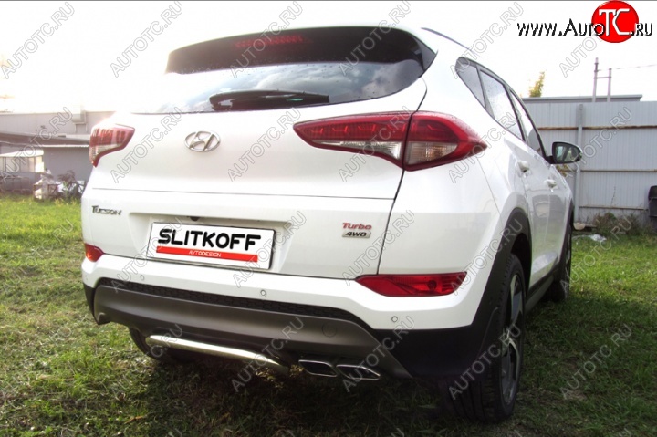 10 199 р. Защита заднего бампера диаметром 42 мм с изгибом Slitkoff  Hyundai Tucson  TL (2015-2018) дорестайлинг (Нержавейка, Полированная)  с доставкой в г. Воронеж