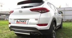 7 999 р. Защита заднего бампера из короткой трубы диаметром 57 мм Slitkoff Hyundai Tucson TL дорестайлинг (2015-2018) (Нержавейка, Полированная)  с доставкой в г. Воронеж. Увеличить фотографию 1