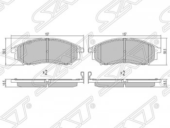 1 299 р. Колодки тормозные SAT (передние) Nissan Navara 2 D40 дорестайлинг (2004-2010)  с доставкой в г. Воронеж. Увеличить фотографию 1