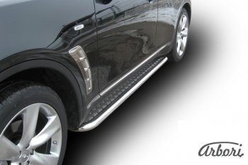 Защита штатных порогов с листом Arbori (нержавейка, алюминий, d57) INFINITI FX35 S51 дорестайлинг (2008-2011)