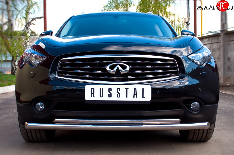 18 949 р. Защита переднего бампера (2 трубыØ63 и 42 мм, нержавейка) SLITKOFF INFINITI FX37 S51 рестайлинг (2011-2013)  с доставкой в г. Воронеж