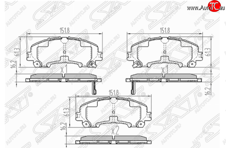 1 269 р. Комплект передних тормозных колодок SAT  INFINITI Q50  V37 (2013-2021), Nissan X-trail  3 T32 (2013-2018)  с доставкой в г. Воронеж