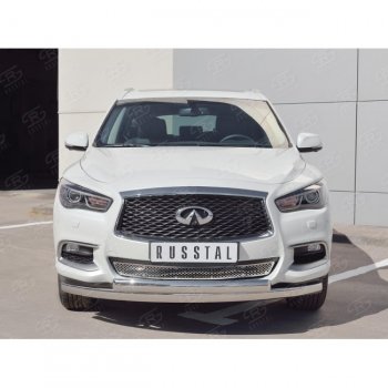 27 999 р. Защита переднего бампера (2 трубыØ75х42 мм, нержавейка) Russtal INFINITI QX60 L50 рестайлинг (2016-2021)  с доставкой в г. Воронеж. Увеличить фотографию 2