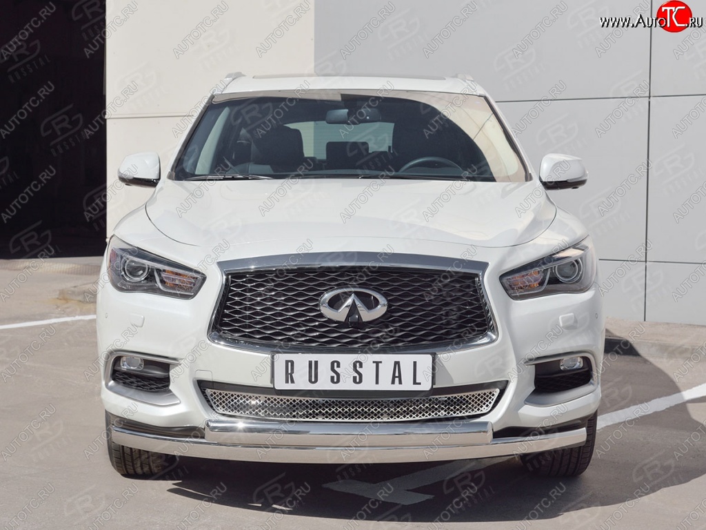 27 999 р. Защита переднего бампера (2 трубыØ75х42 мм, нержавейка) Russtal  INFINITI QX60  L50 (2016-2021) рестайлинг  с доставкой в г. Воронеж