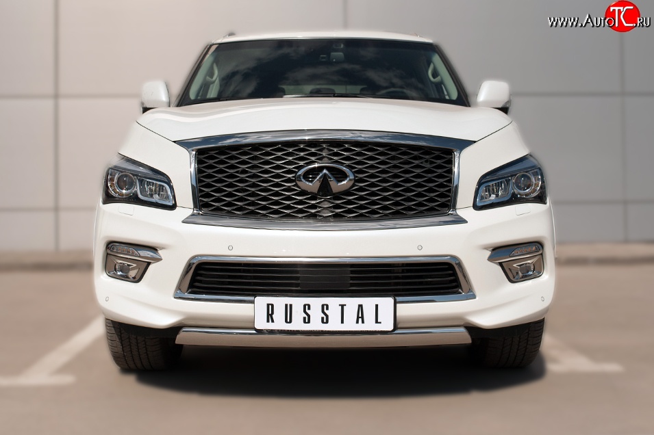13 999 р. Защита переднего бампера (Ø75х42 мм, нержавейка) Russtal INFINITI QX80 Z62 1-ый рестайлинг (2014-2018)  с доставкой в г. Воронеж