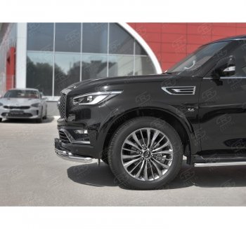 24 649 р. Защита переднего бампера (2 трубы Ø63 и 42 мм, нержавейка) SLITKOFF  INFINITI QX80  Z62 (2018-2024) 2-ой рестайлинг  с доставкой в г. Воронеж. Увеличить фотографию 2