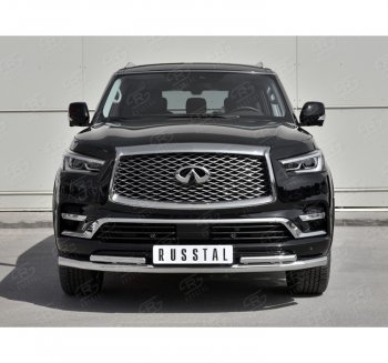 24 649 р. Защита переднего бампера (2 трубы Ø63 и 42 мм, нержавейка) SLITKOFF  INFINITI QX80  Z62 (2018-2024) 2-ой рестайлинг  с доставкой в г. Воронеж. Увеличить фотографию 3